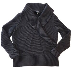 Talbots Petite Black Shawl Collar Knit Cardigan Sweater Long Sleeve Womens Large